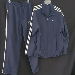 adidas Navy and White Three-Stripe Track Jacket & Pants Set
